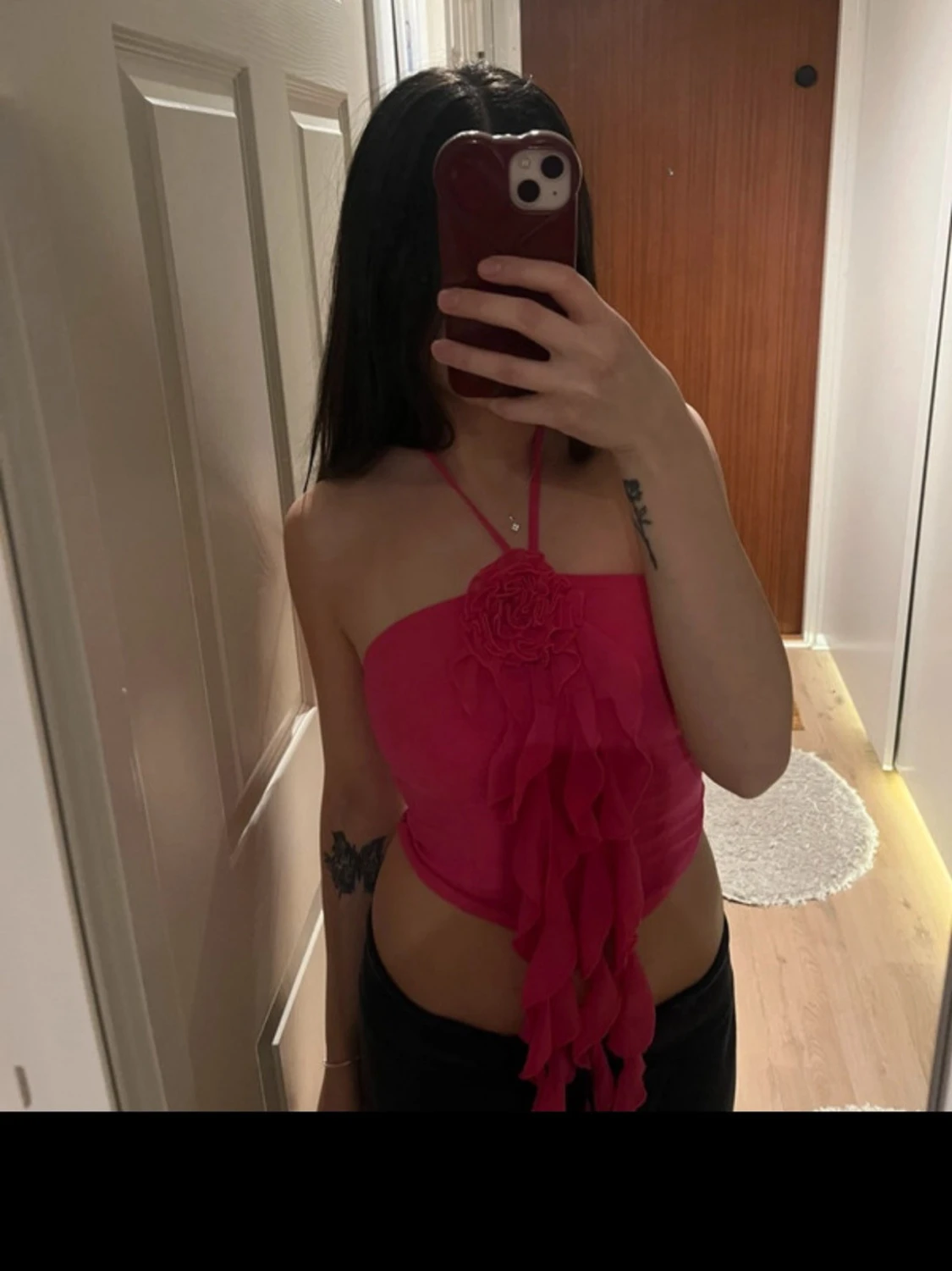 Rosa halterneck topp med volang