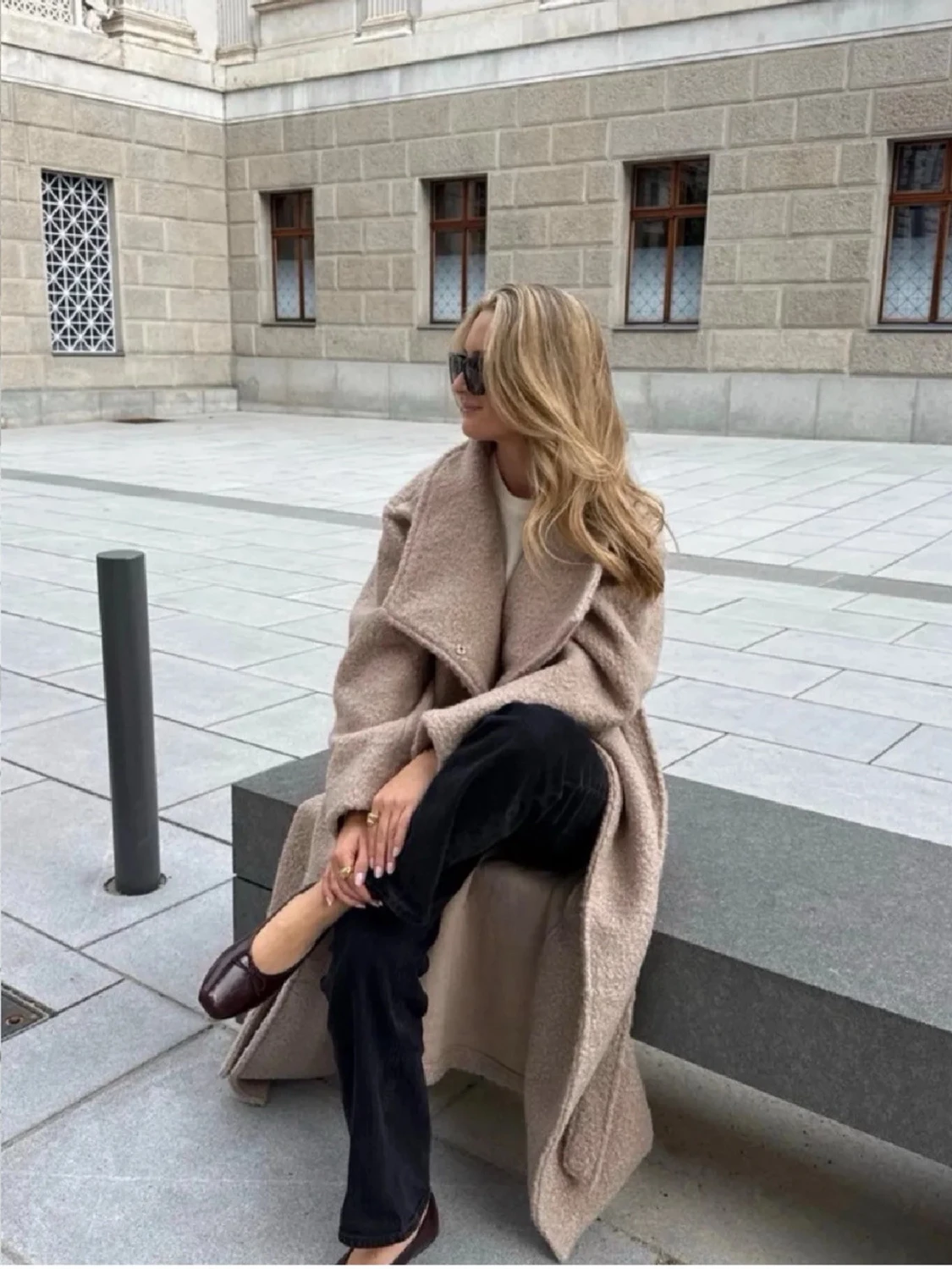 Beige teddy kappa med knytskärp - 1