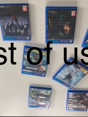 PS4 spelpaket med 7 titlar - Säljer ett paket med sju PS4-spel: Prey, Death Stranding, RIGS, Call of Duty, The Last of Us, LEGO City Undercover och Million Arthur. Alla spel i blå plastfodral. Perfekt för dig som vill utöka din samling eller testa nya genres.