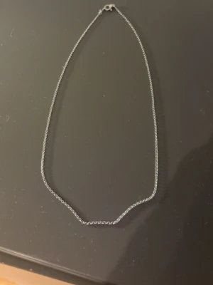 Tunt silverfärgat kedjehalsband - Säljer ett stilrent och tunt halsband i silverfärg med enkel kedjedesign. Perfekt att bära som det är eller att kombinera med andra smycken för en personlig stil. Halsbandet har ett klassiskt lås och passar till många olika looks.