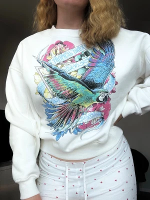 Vit sweatshirt med färgglatt tryck från Stay/Carlingd, strl XS (ny) - Vit sweatshirt med färgglatt tryck. Aldrig använd, fortfarande mjuk och skön på insidan. Storlek xs, men passar även mig som brukar ha s-m! Nypris: 399kr