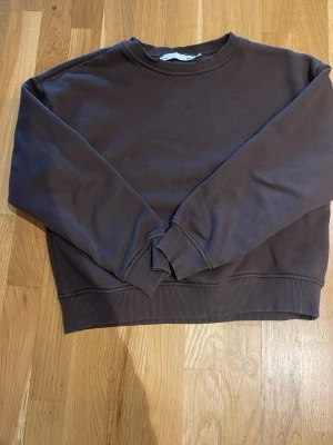 Brun sweatshirt utan huva - Mörkbrun sweatshirt i mjukt bomullsmaterial med rund halsringning och ribbade muddar vid ärmslut och nederkant. 