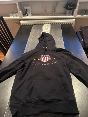 Svart hoodie från GANT med tryck - Skriv privat ifall fler bilder behövs. Legat i garderoben ett tag så lite skrynklig.