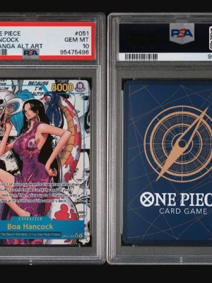 One Piece Boa Hancock Manga Alt Art - Samlarkort från One Piece Card Game med Boa Hancock i Manga Alt Art-version. Kortet har färgstark manga-design och är graderat av PSA. Perfekt för dig som gillar anime, manga och samlarkort. Kortet har tydliga detaljer och är inneslutet i ett skyddande plastfodral.