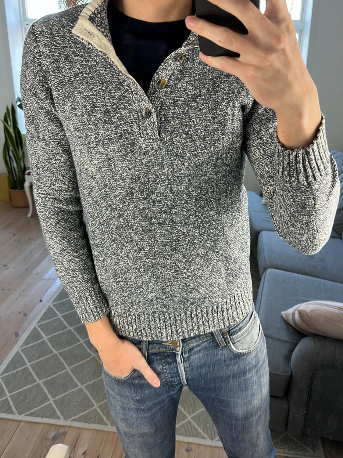 Grå Stickad Quarter Zip - 2