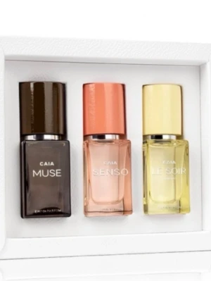 CAIA Mini Parfym Kollektion  - Slutsåld limited edition gift set med tre härliga dofter från CAIA. Dofterna är Muse, Senso och Le Soir Lumiere och samtliga är 15 ml/st. Helt ny och oöppnad förpackning!