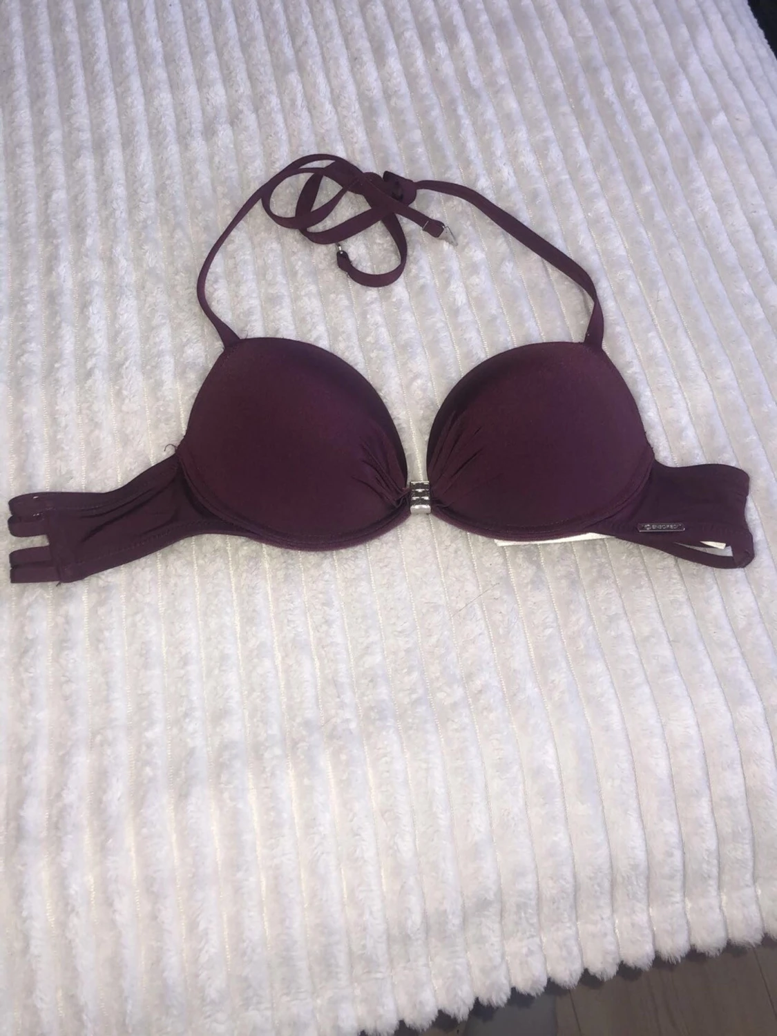 Mörklila push-up bh med halterneck