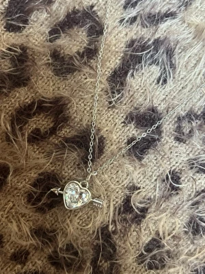 Halsband med hjärta och pil i silver vit - Snyggt halsband i silverfärg med ett gnistrande hjärta som hänge, dekorerat med en pil genom hjärtat. Hänget har en kristall-liknande sten som ger extra bling och kedjan är tunn och elegant. Perfekt för dig som gillar romantiska detaljer och vill sticka ut. Rostfri 