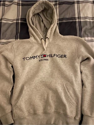 Grå hoodie från Tommy Hilfiger - Snygg hoodie som passar till allt med en lite boxy fit. Inga fläckar på den. Väldigt skön 
