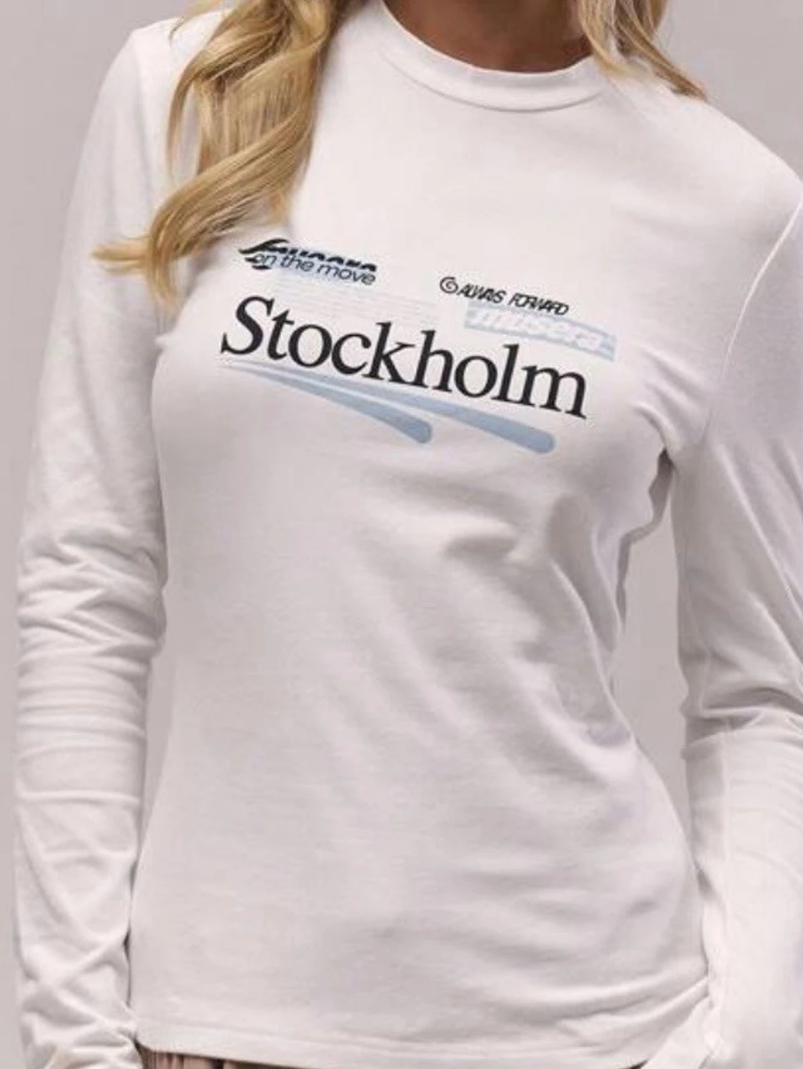 Vit långärmad topp Stockholm-print - 1