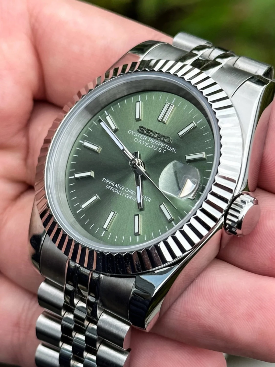 Seiko Date-just Mod Olive Green Dial Mod 36/39 - 1