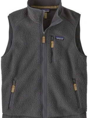 Mörkgrå fleeceväst från Patagonia - Mysig grå fleeceväst från Patagonia med hög krage och hel dragkedja. Västen har tre fickor med dragkedja och klassisk logga på bröstet. Perfekt för lager-på-lager och chill stil.