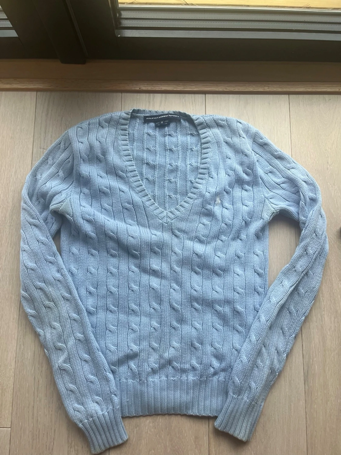 Ljusblå kabelstickad tröja Ralph Lauren