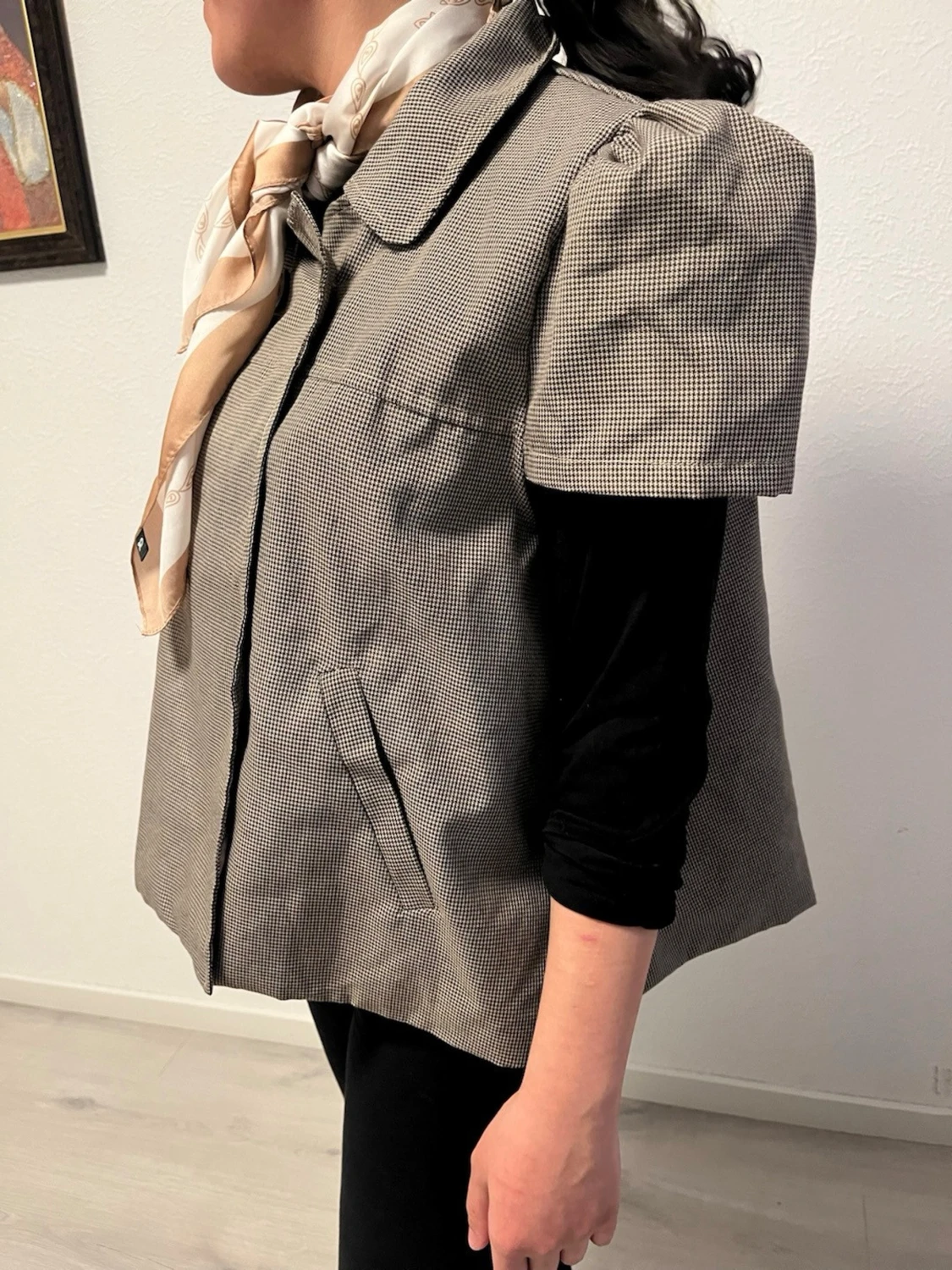 Rutig overshirt med puffärm - 1