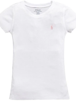 Vit t-shirt från Polo Ralph Lauren - Helt oanvänd, ny, Klassisk vit t-shirt från Polo Ralph Lauren med diskret rosa logga broderad på bröstet. T-shirten har rund halsringning och kort pipeline, high quality bomull för en skön känsla. Perfekt basplagg till alla outfits.