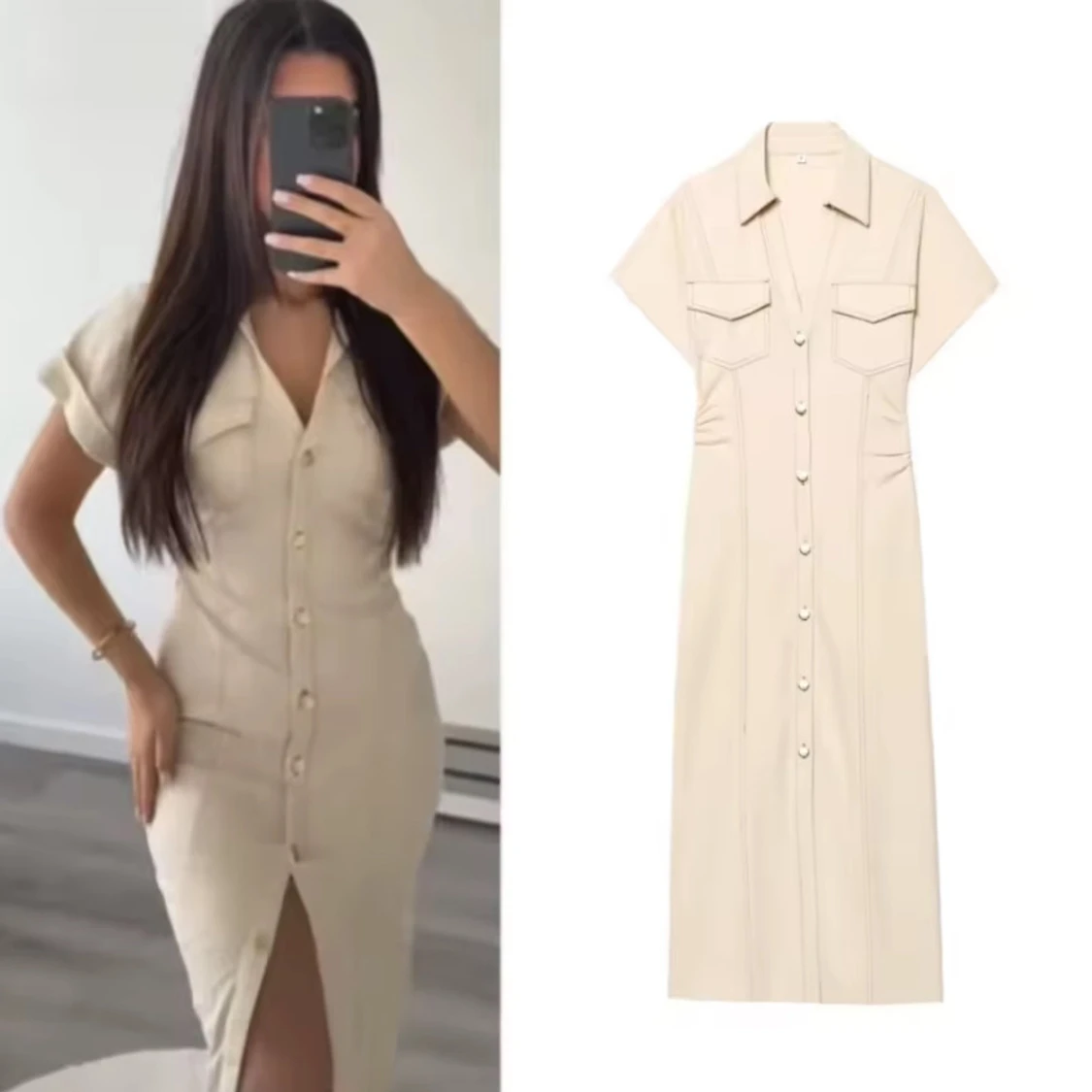 Biege Jeans klänning  - 3