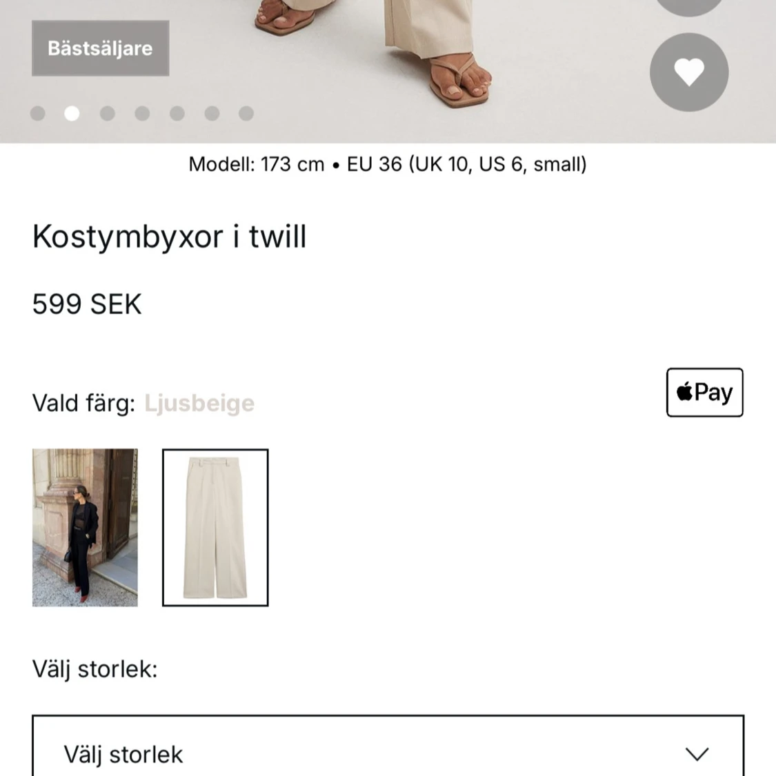 Ljusbeige kostymbyxor i twill - 2