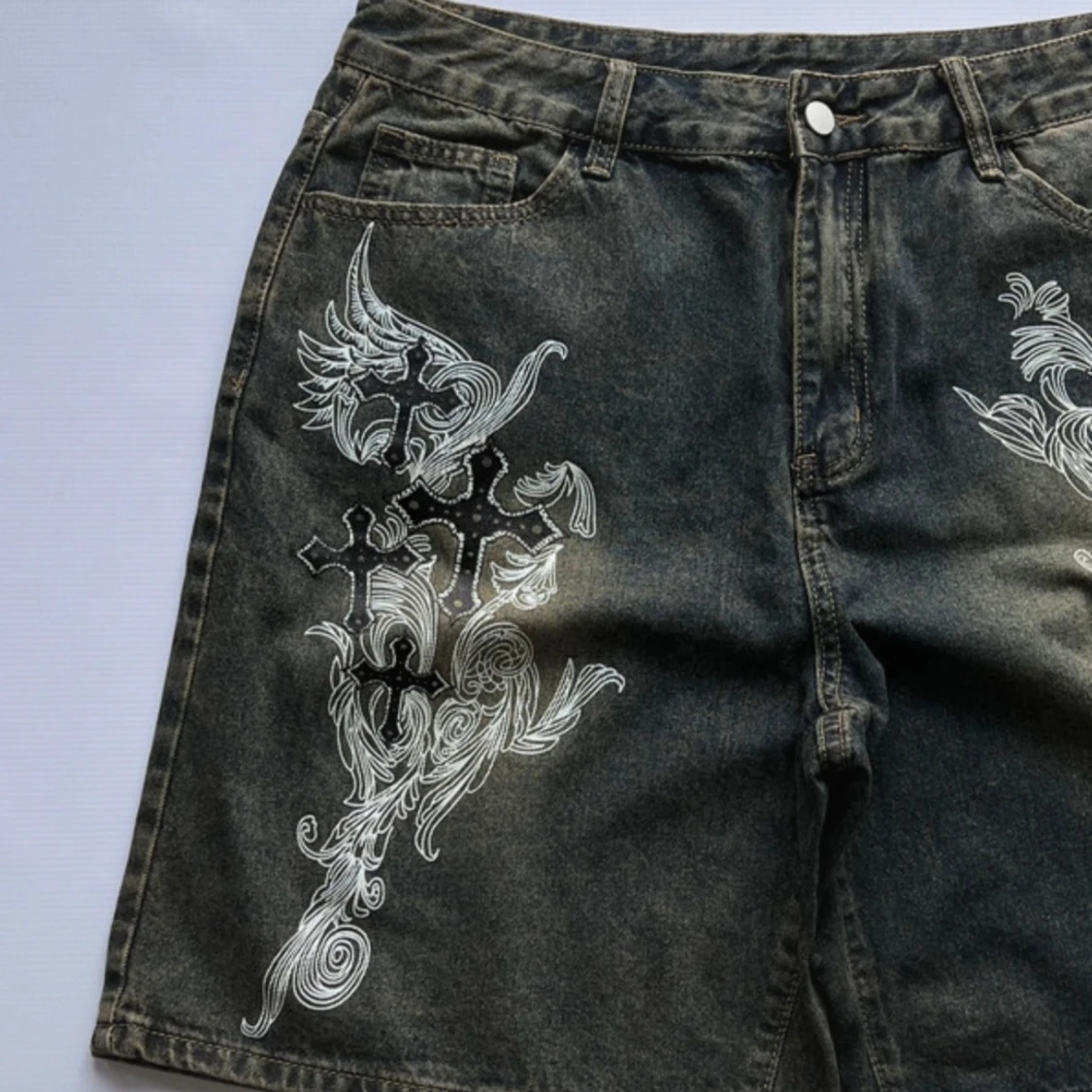 Drainer Jorts Affliction Jeans Shorts Denim y2k - 1