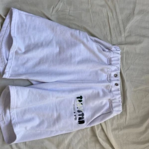Trapstar - Säljer ett par ljusblåa shorts från Hoodrich med vit logga tryckt längs ena benet. Shortsen har resår och snörning i midjan samt fickor på sidorna. Perfekta för sommaren och riktigt sköna att ha på sig.