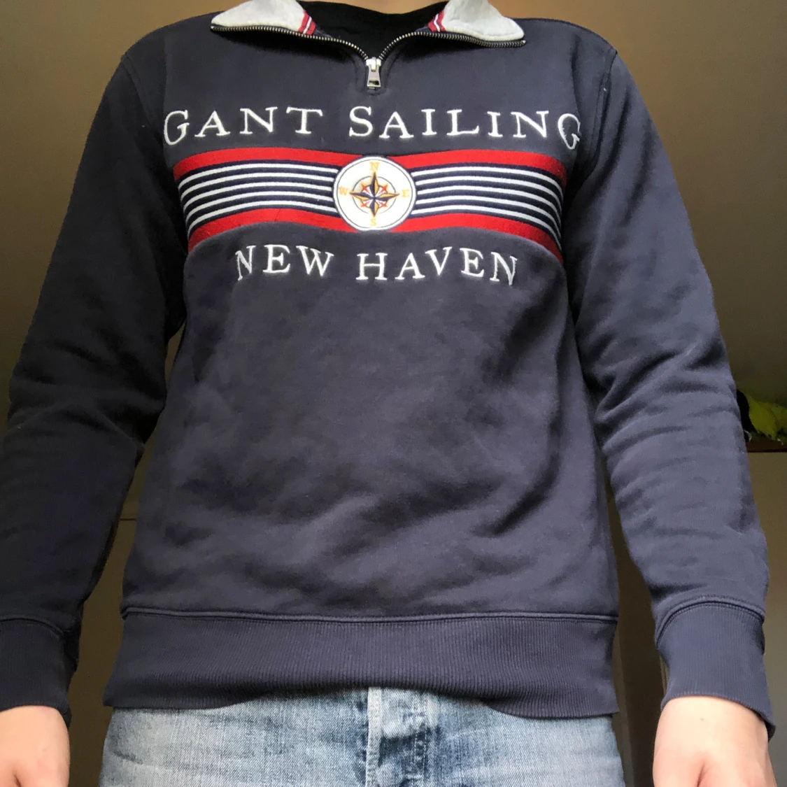 Marinblå halvzip tröja från Gant