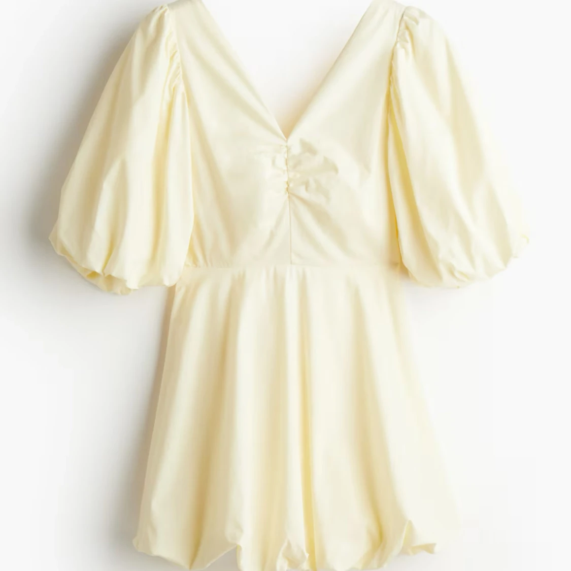 Ljusgul kort puffärmad klänning med rosett - 2