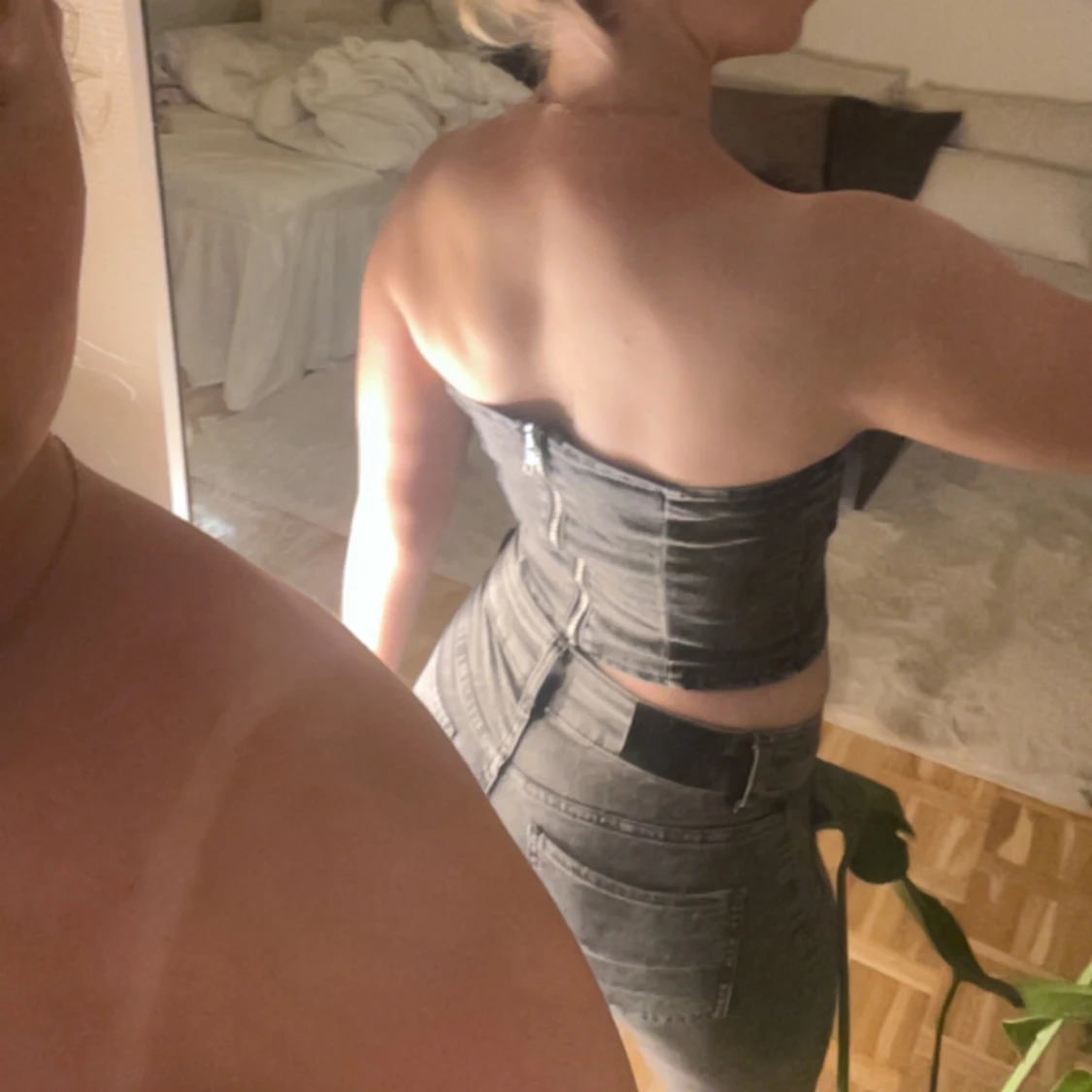 Grå jeanskorsett med dragkedja - 1