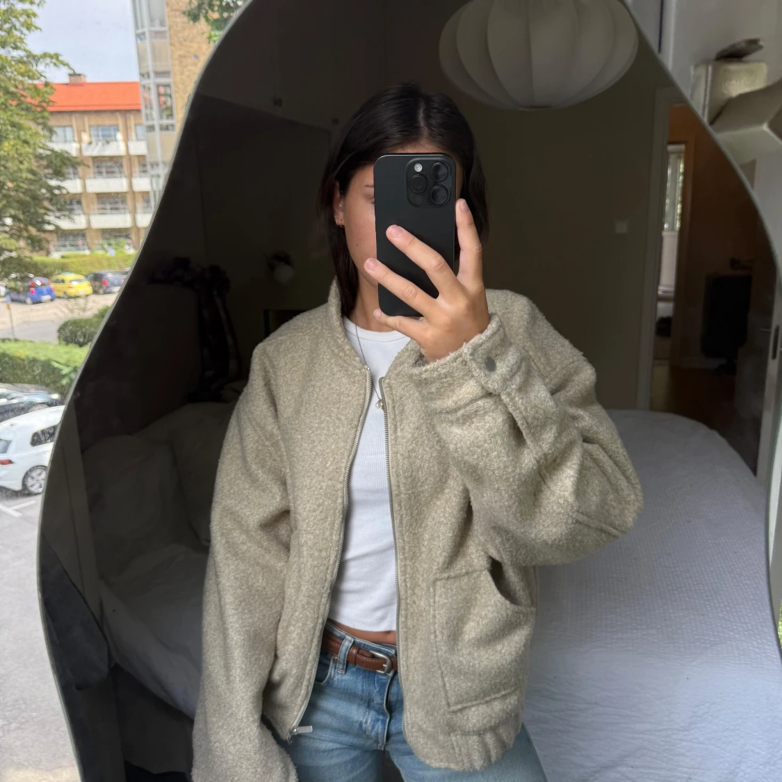 Beige teddyjacka med dragkedja - 1