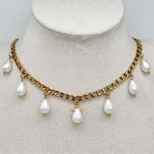 Guldhalsband och örhängen med pärlor - Halsband+örhängen 