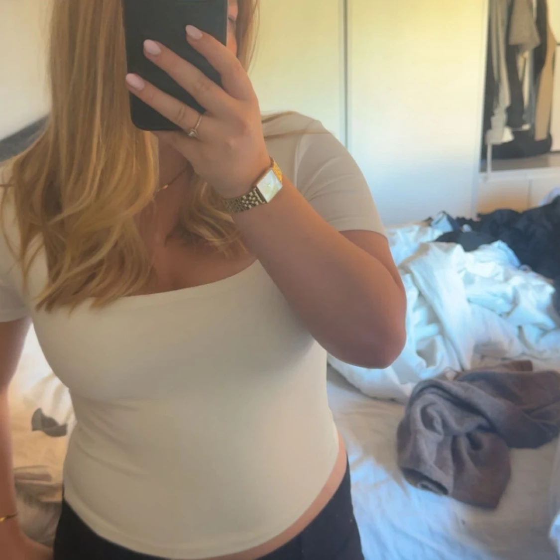 Vit topp med fyrkantig ringning Amisu - 1