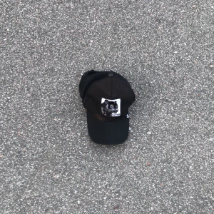 Svart keps med pantermärke - Säljer en svart keps från Goorin Bros med mesh på baksidan och ett broderat märke framtill med en panter och texten 'PANTHER'. Kepsen har böjd skärm och justerbar passform. Perfekt för dig som gillar djurmotiv och streetstyle.