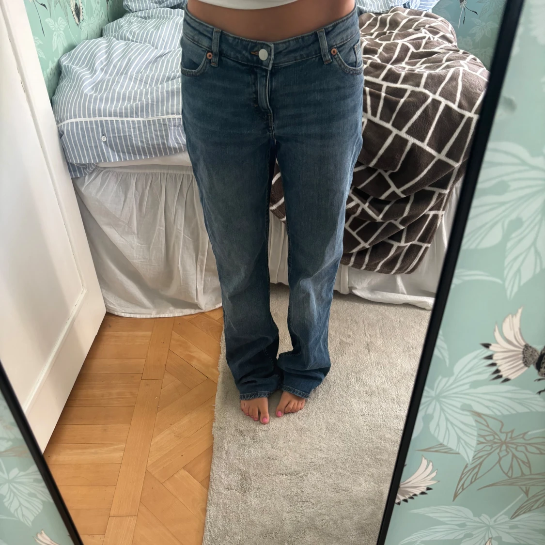 Blå raka jeans midwaist