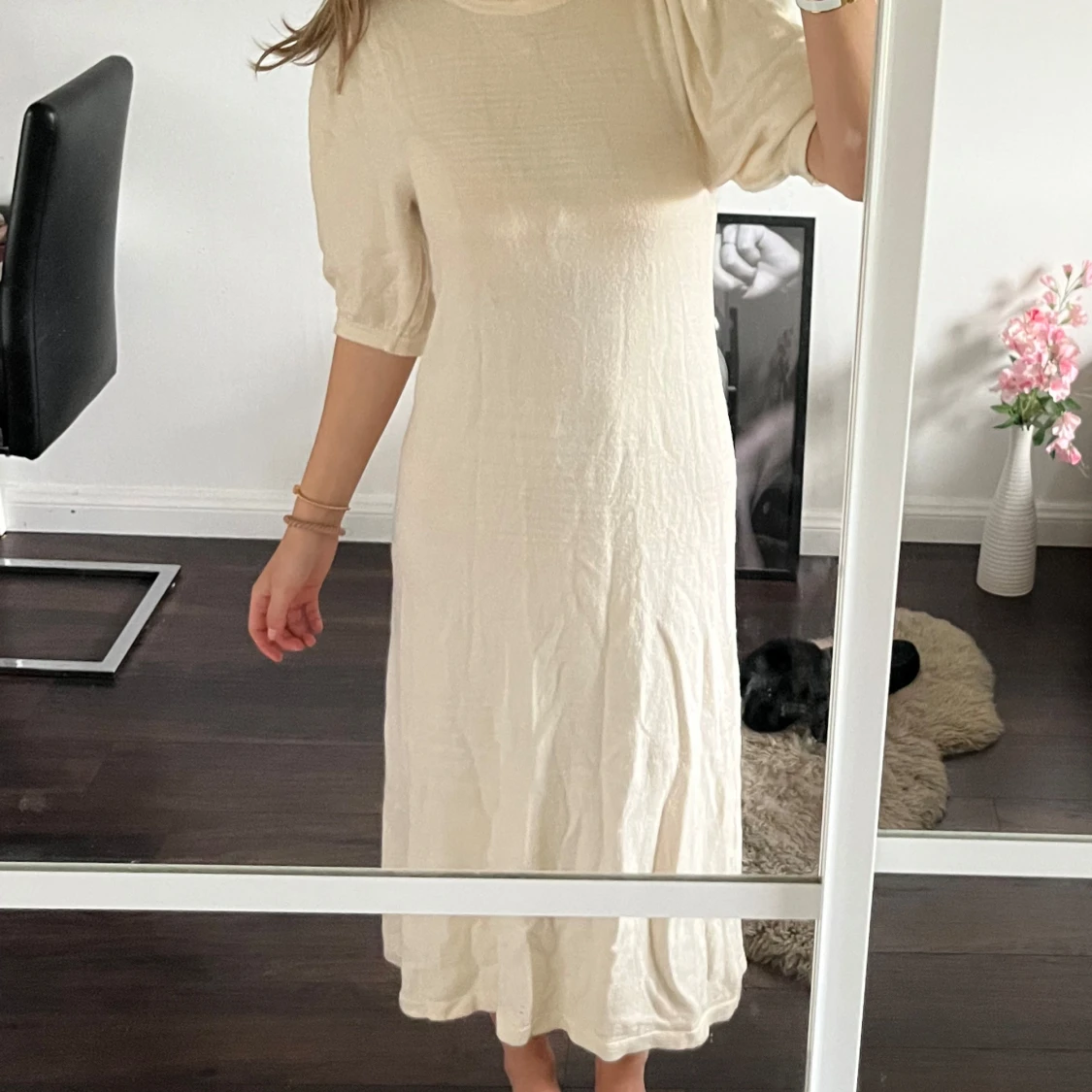 Ljusbeige stickad långklänning - 2