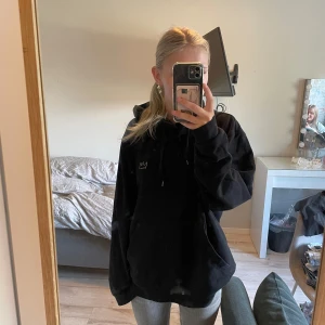 Hov1 hoodie - Svart hoodie från Hov1 i storlek L, jag har vanligtvis xs/s och den sitter inte jättestort på mig(se bild). Lite små lortig på bilderna men tvättas självklart innan jag skickar.