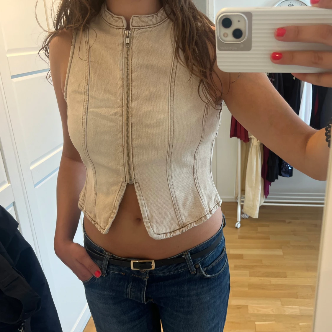 Beige jeansväst med dragkedja - 1