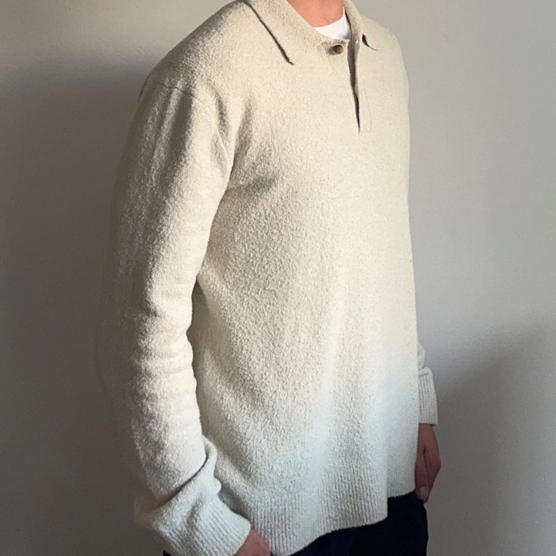 Beige Samsøe Samsøe stickad pikétröja med krage - 1