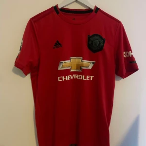 Manchester United fotbollströja från Adidas authentic - Säljer en röd fotbollströja från Adidas med svart klubbmärke och sponsorlogga i guld och vitt. Lindelöf nr 2. Storlek L Perfekt för fotbollsfans!