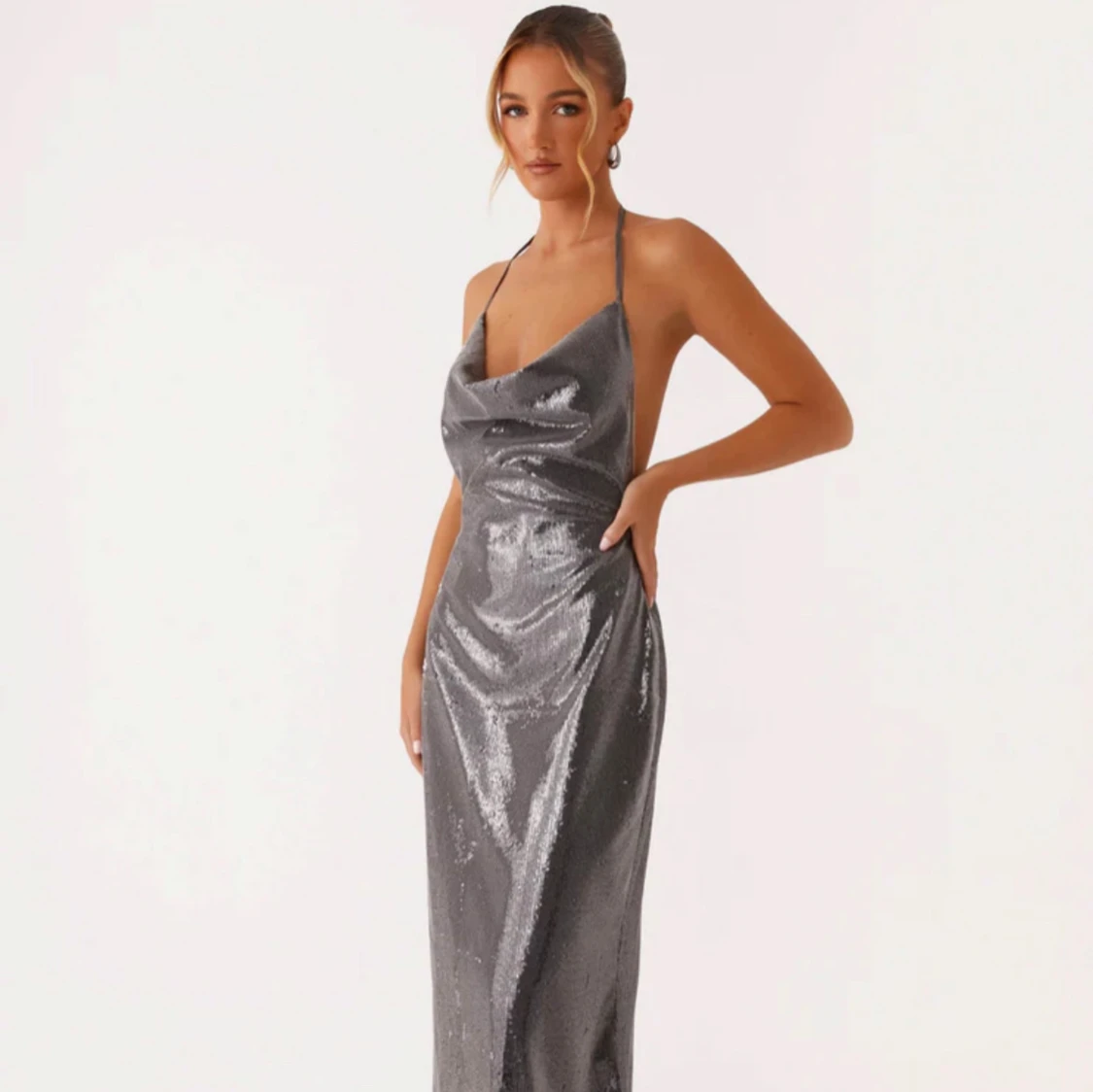 Silver glittrig långklänning