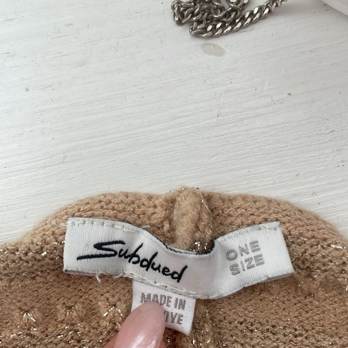 Beige/ guldig stickad bandeau tubtopp - 4