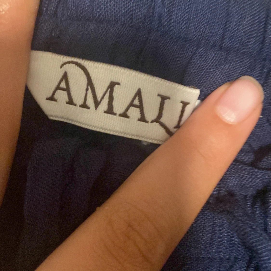 Mörkblå vida linnebyxor med snörning - 4