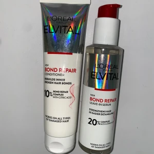 L'Oréal Elvital Bond Repair duo - Säljer L'Oréal Paris Elvital Bond Repair Conditioner och Leave-In Serum. Innehåller citronsyra och är framtagna för att stärka och reparera skadat hår. Perfekt för dig som vill ha starkare och friskare hår. Oanvända