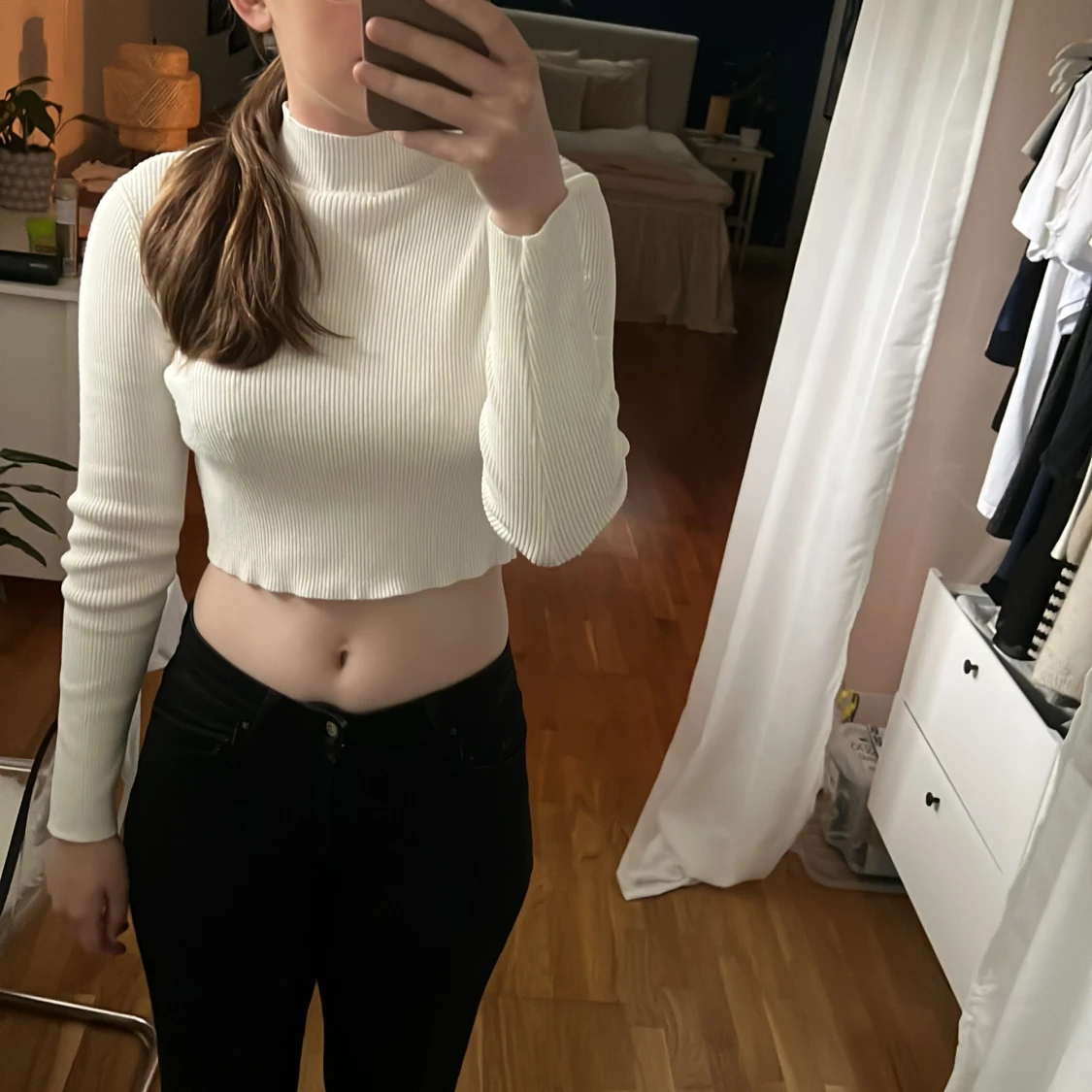 Vit croppad ribbad tröja H&M Divided - 2