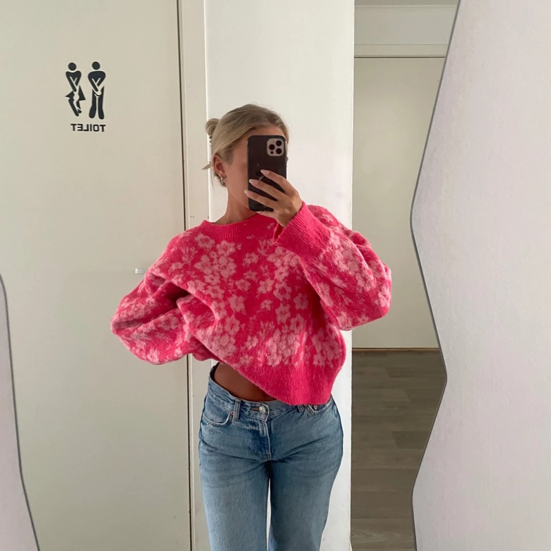 Rosa gullig stickad tröja - 91