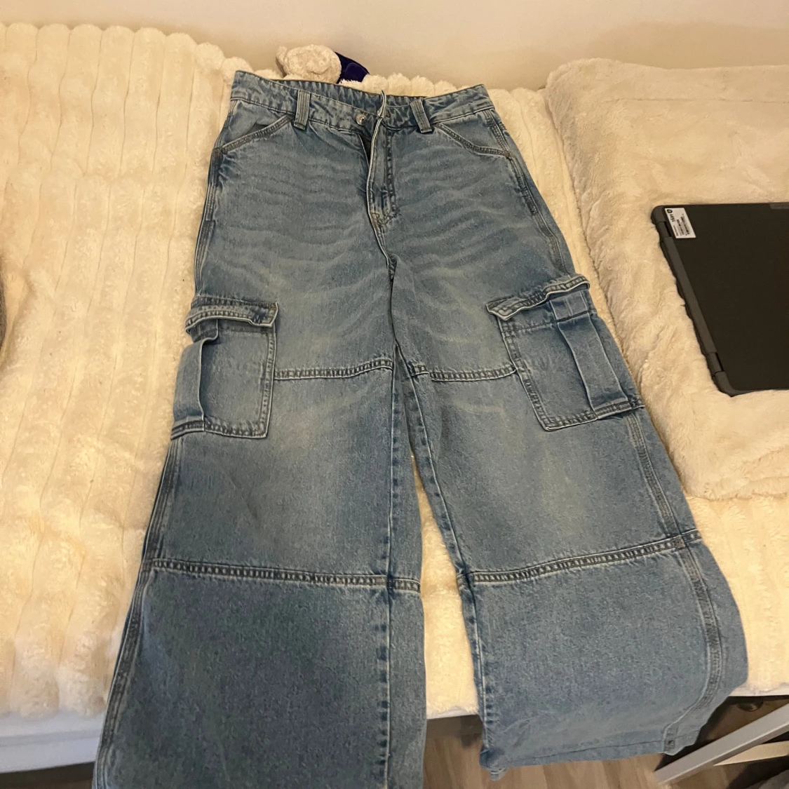 Blå baggy cargo jeans  - 1