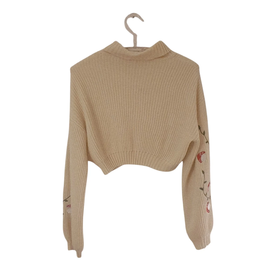 Beige croppad stickad polotröja - 1