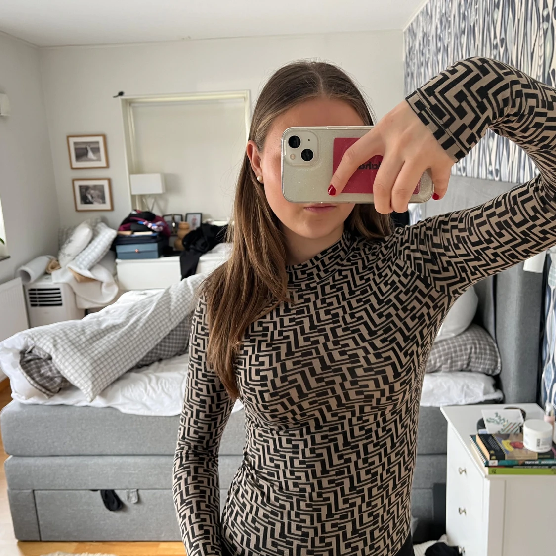 Mönstrad långärmad topp - 2