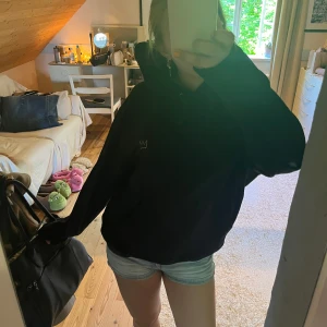 Svart Hov1 hoodie med turnétryck - Hov1 hoodie från en av deras tidigare konserter, nypris 600. Lite urtvättad i ärmarna och luvan men inga andra defekter. 