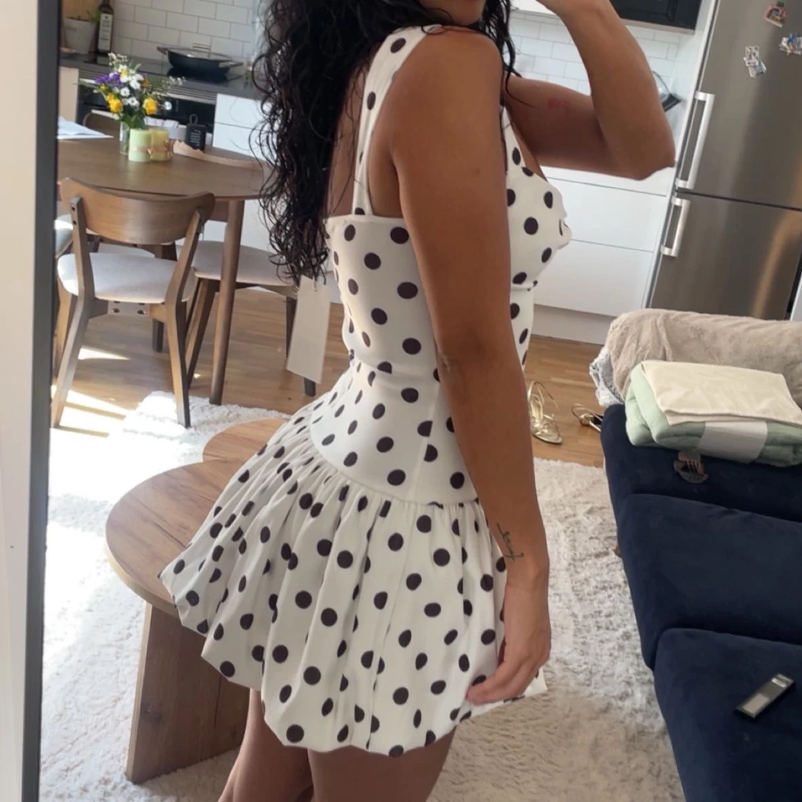 Zara Vit kortklänning med bruna prickar - 2