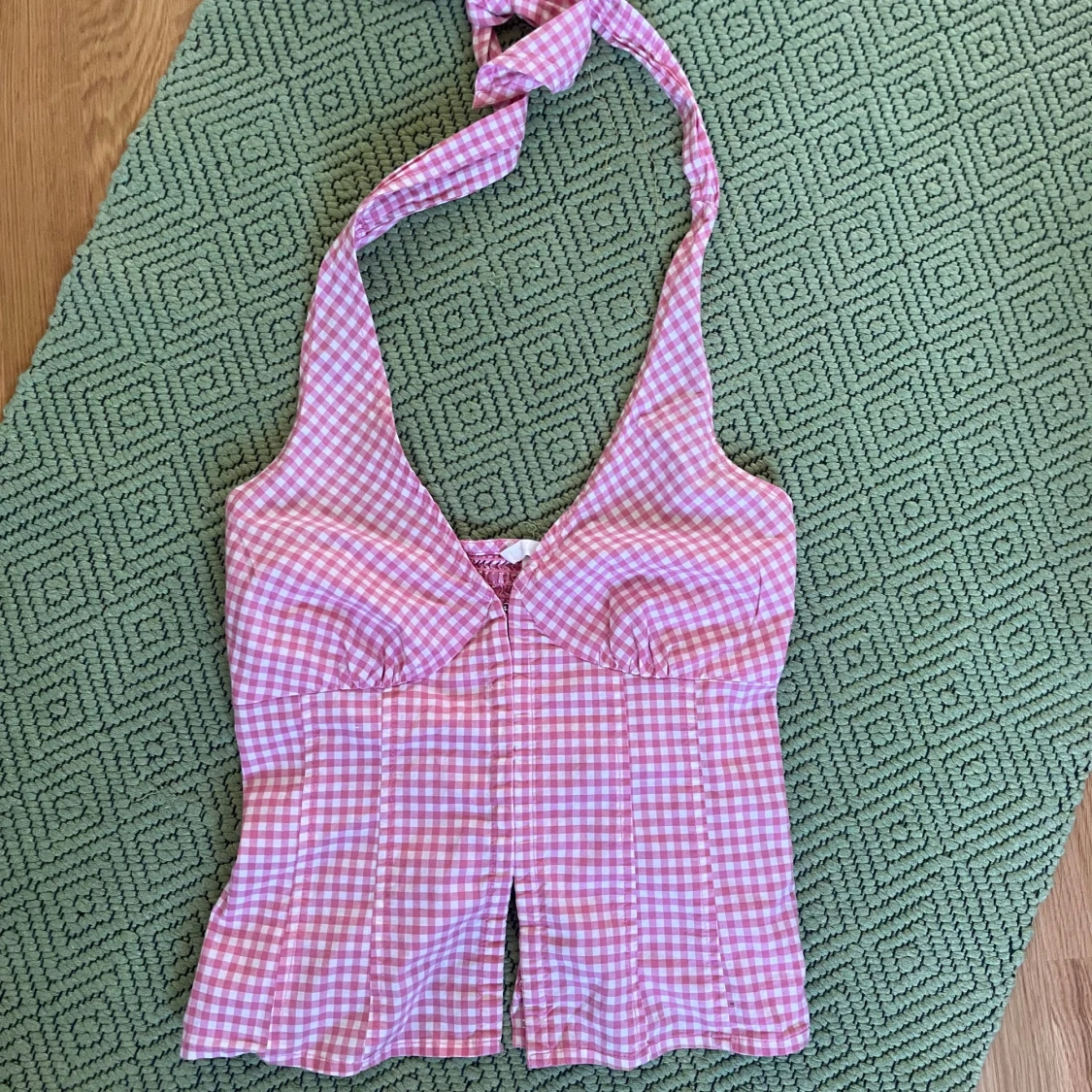 Rutig rosa halterneck linnetopp - 2