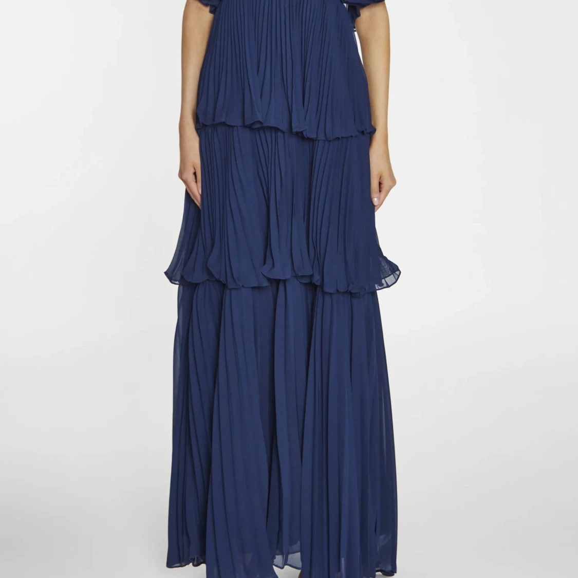 Mörkblå plisserad långklänning - 4