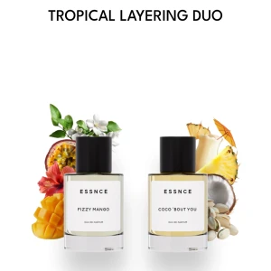 Tropical Layering Duo parfymset från Essnce 100ml - Oanvända! Parfymduo med dofterna Fizzy Mango och Coco 'Bout You från Essnce. Fizzy Mango har en fruktig och söt doft av mango och passionsfrukt, medan Coco 'Bout You bjuder på krämiga toner av kokos, ananas och vanilj. Perfekt kombination till sommaren 💯 jag har alldeles för många parfymer nu så måste sälja av då jag köpte dubbletter av dessa. Ord pris 720kr 100ml. Går ej ner mer i pris då jag kan skicka tillbaka de till essence fortfarande o förlora bara 60kr på det:)